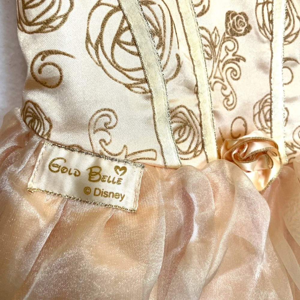 Disney Princess Gold Belle Dress Rose Costume Girls Size 3-4Y Dress Up Gown